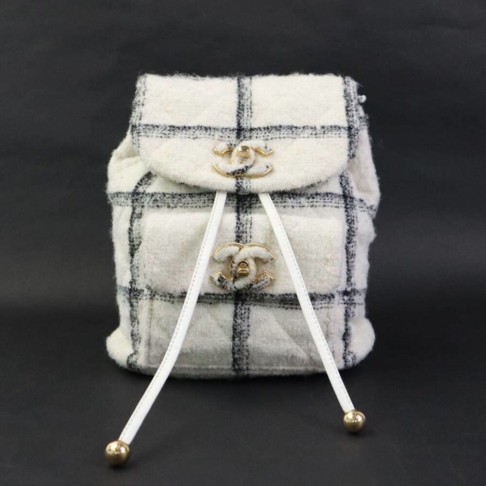 Chanel CHANEL Backpack Tweed White Black Women's 90256i